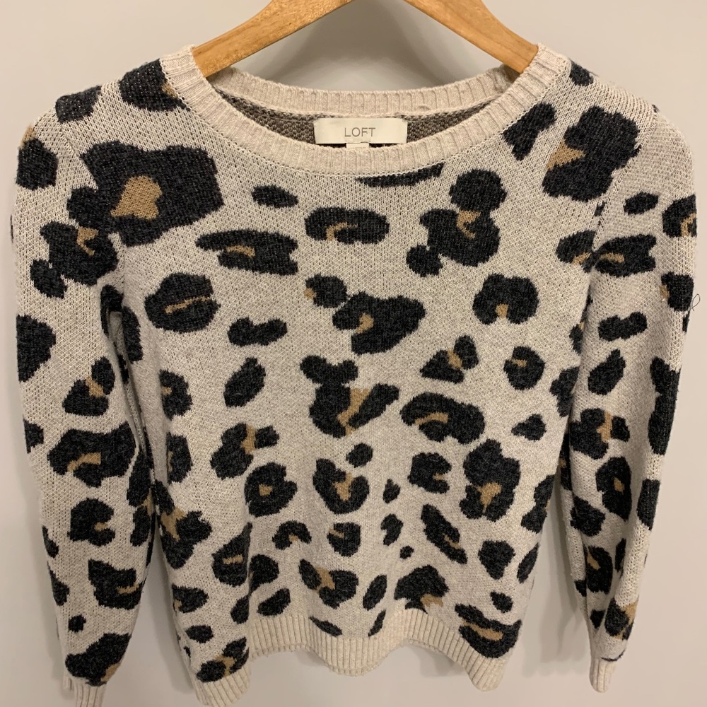 LOFT  Wool blend sweater leopard animal print Womens size small